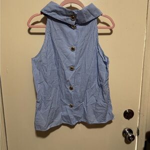 Blue Gingham Sleeveless Blouse